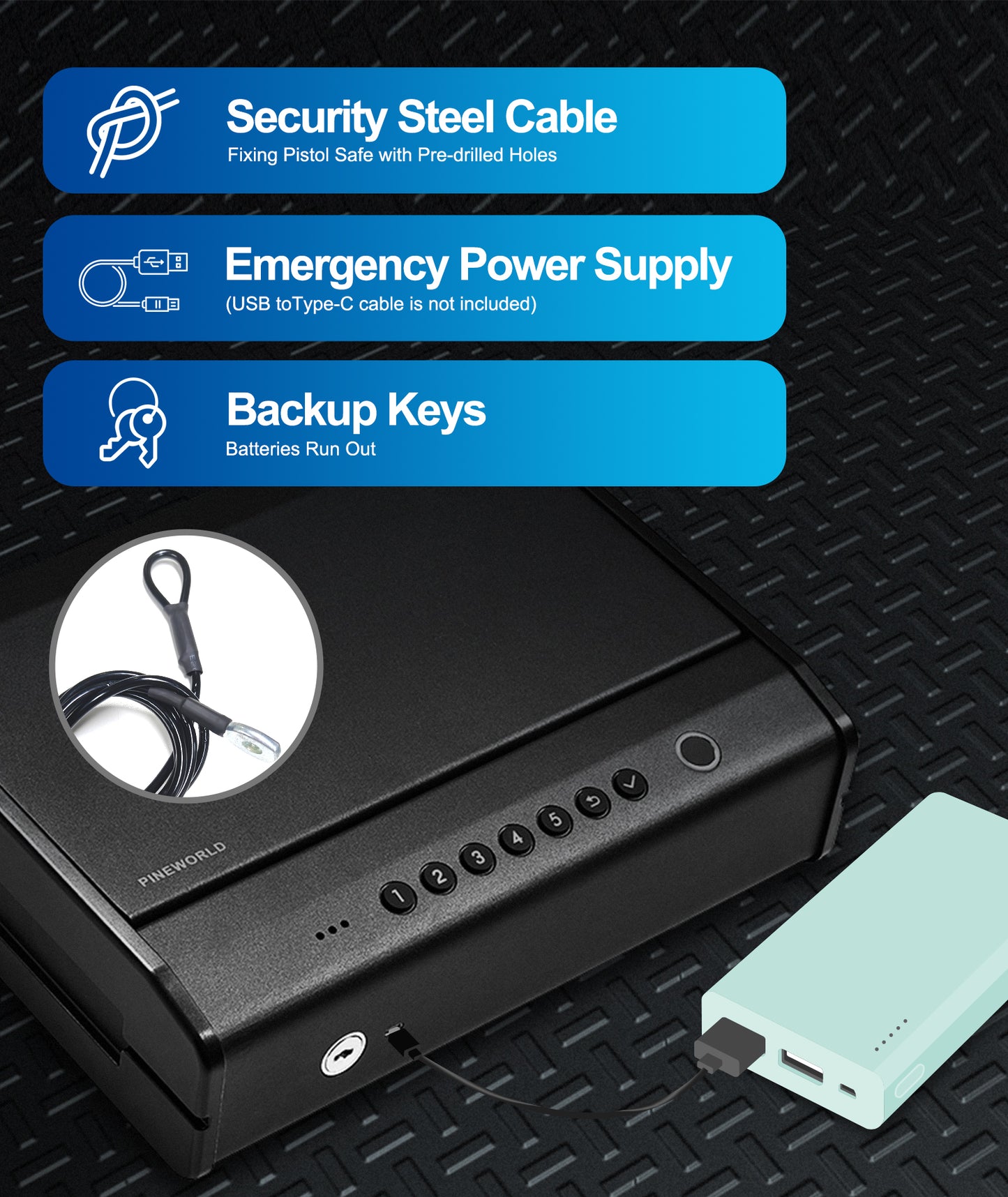 PINEWORLD K5 Biometric Gun Safe for Pistols, 4-Ways Quick Access Handgun Safe with Fingerprint