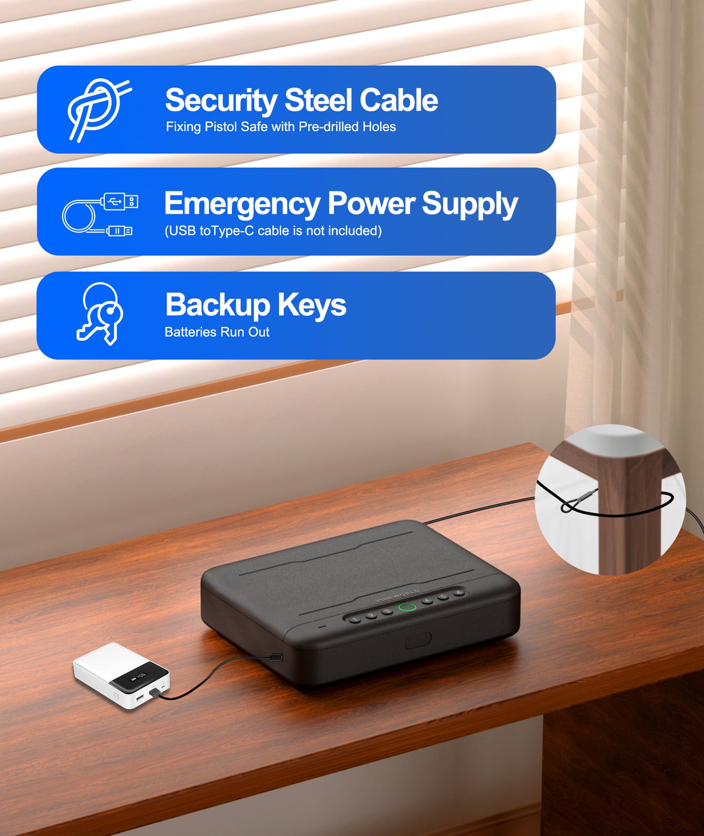 PINEWORLD K3 WiFi Biometric Gun Safe for Pistols with APP/Fingerprint/Keys/Passcode, 4 Ways Quick Access Pistols Safe Gun Lock Box for Firearm