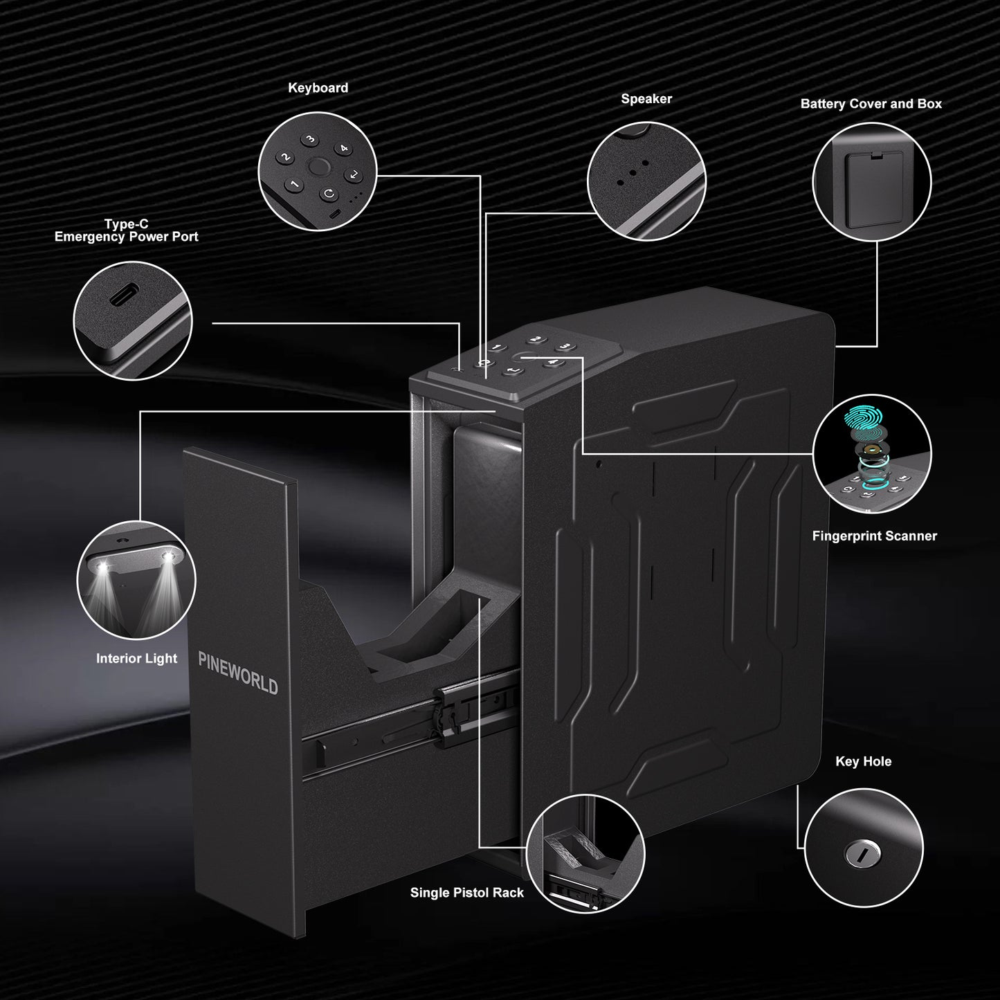 Biometric Slider Bedside Handgun Safe for Nightstand-with 3 Quick Access Fingerprint, PIN Code, KEY
