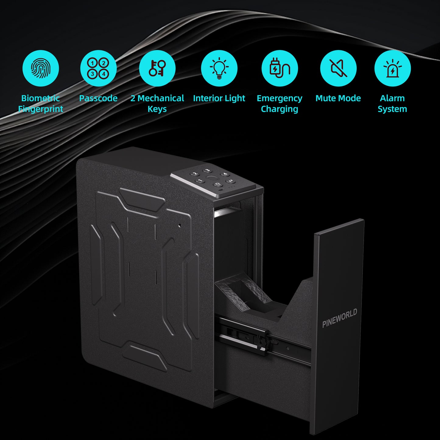 Biometric Slider Bedside Handgun Safe for Nightstand-with 3 Quick Access Fingerprint, PIN Code, KEY