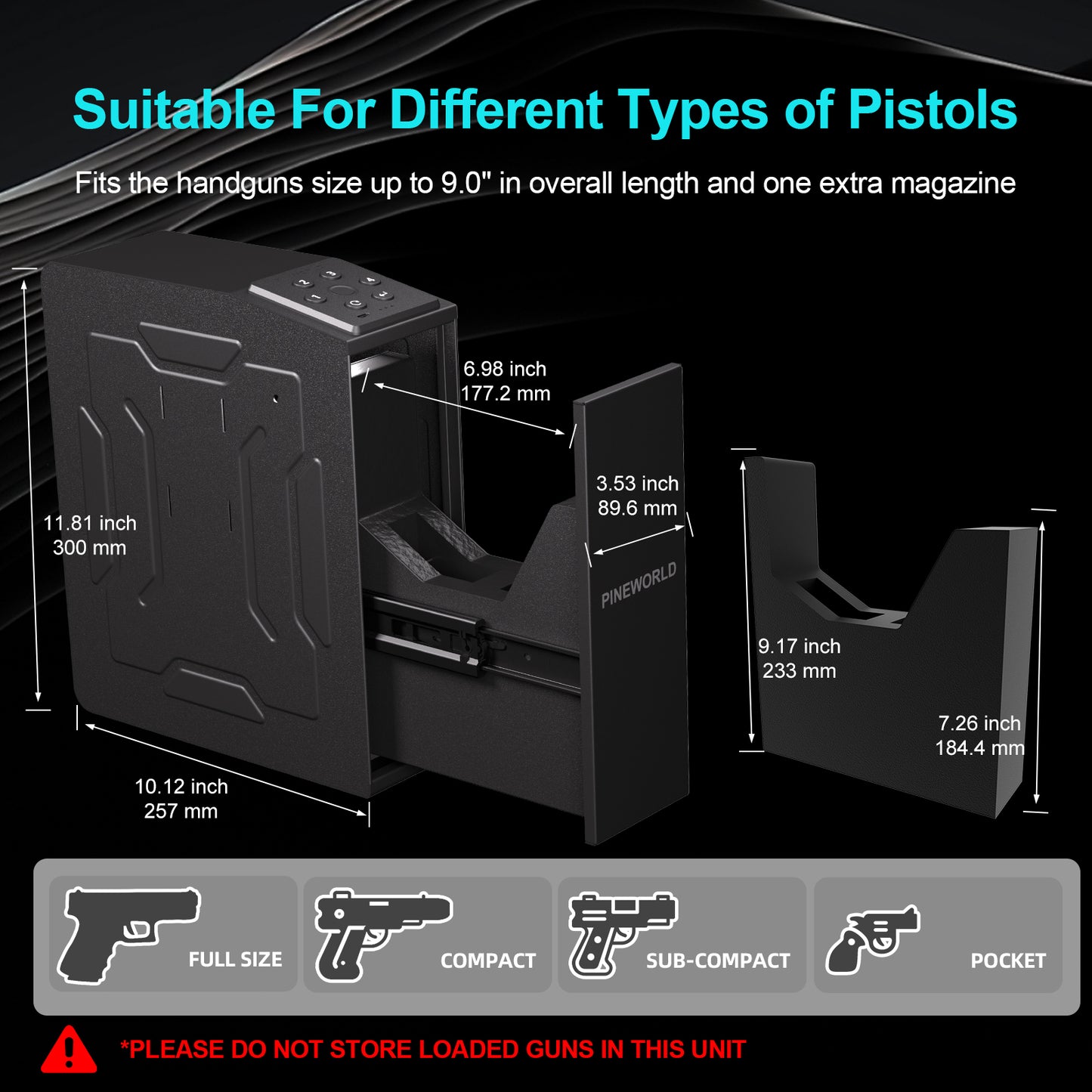 Biometric Slider Bedside Handgun Safe for Nightstand-with 3 Quick Access Fingerprint, PIN Code, KEY