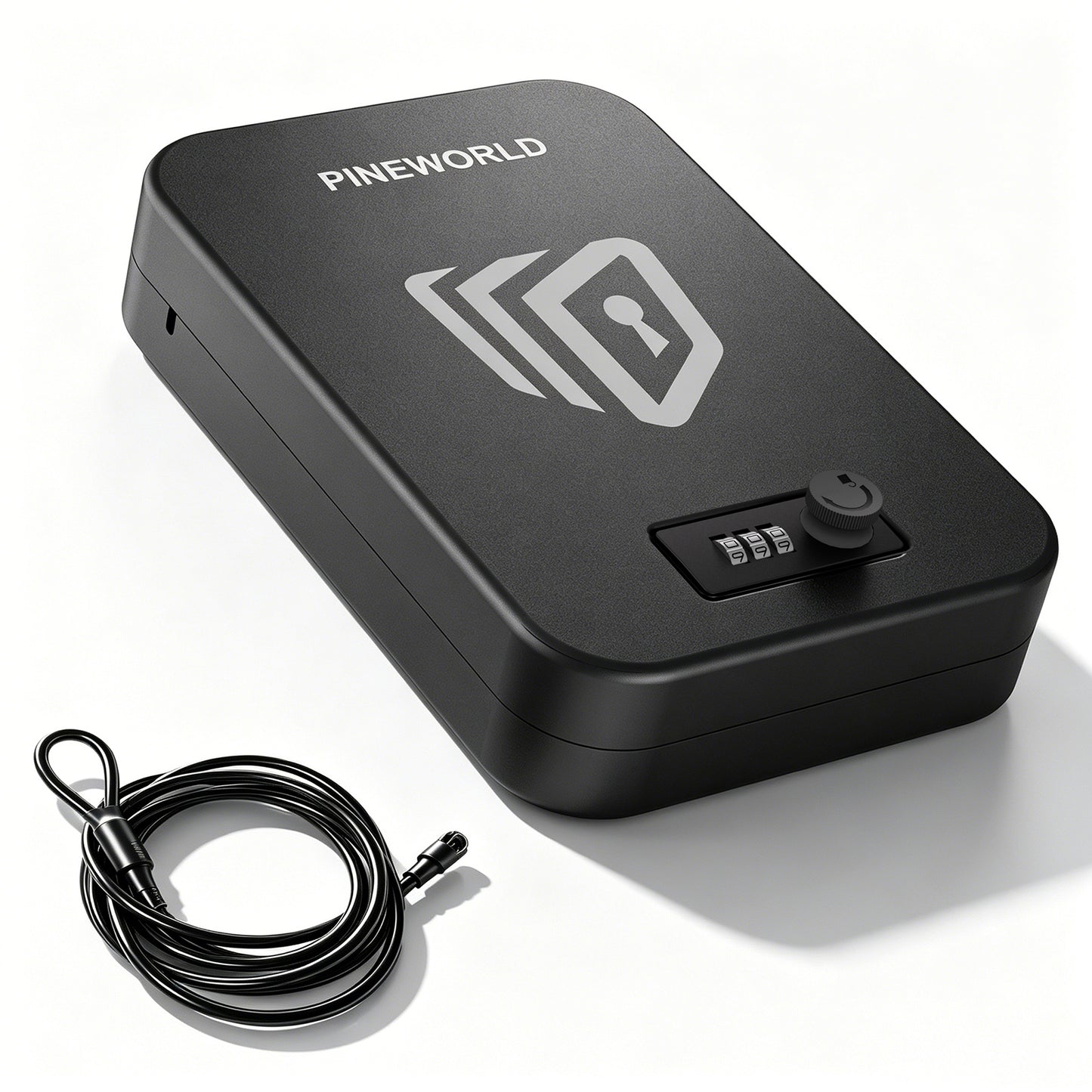 PINEWORLD Portable Pistol Safe P1 for Handgun, Compact Gun Safe with Combination Lock, Steel Lock Box for Documents, Valuables, Belongings, Security Case For Home Travel, Office, Dorm with Steel Cable