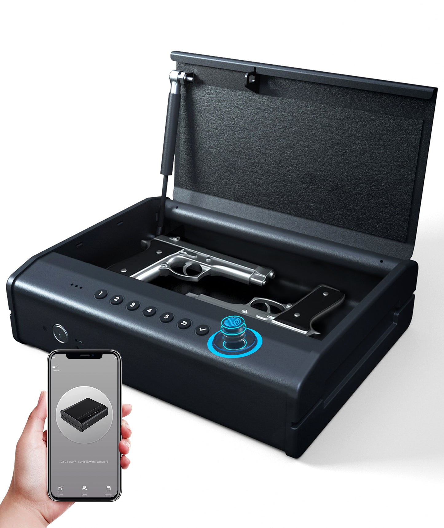 PINEWORLD K5 Biometric Gun Safe for Pistols, 4-Ways Quick Access Handgun Safe with Fingerprint