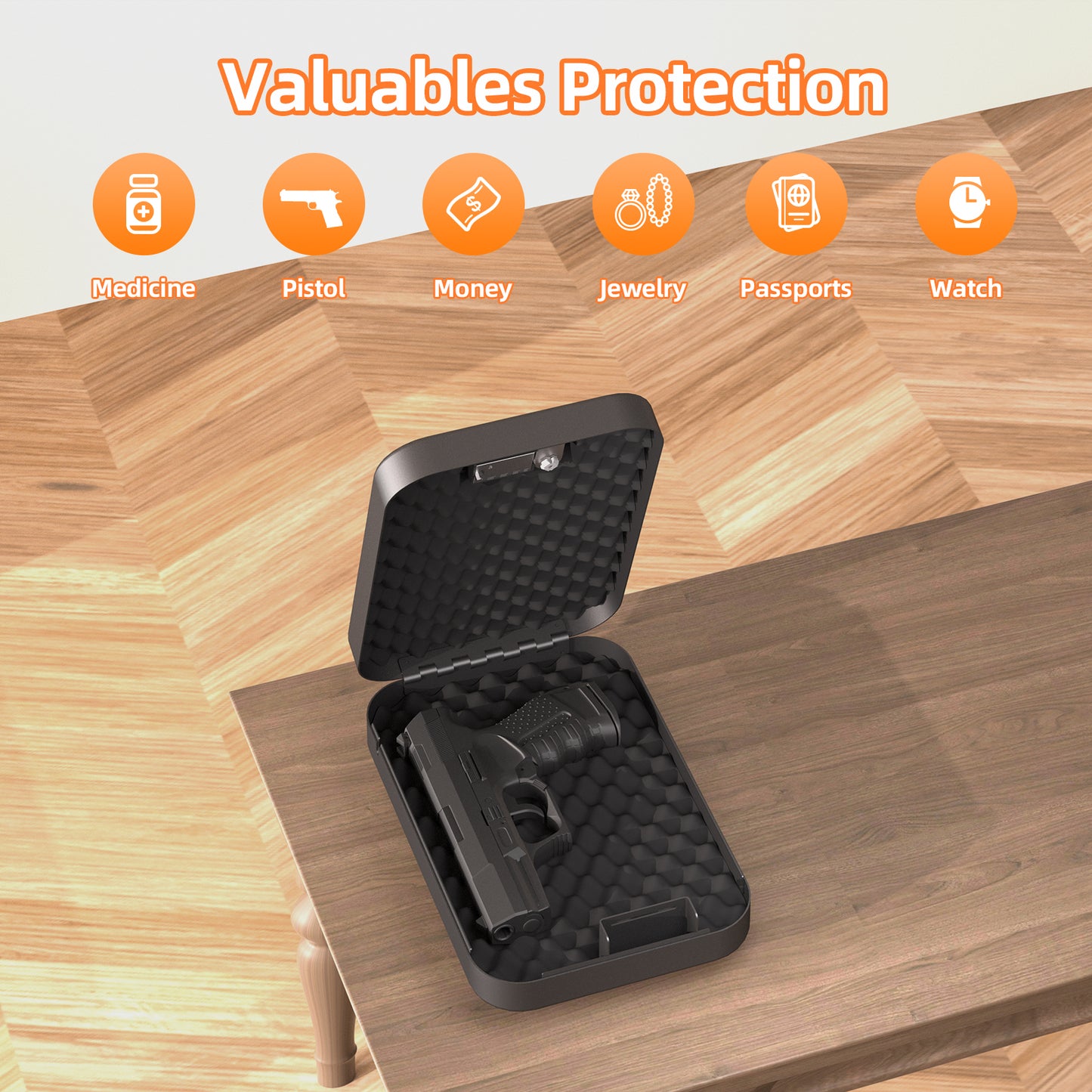 PINEWORLD Portable Pistol Safe P1 for Handgun, Compact Gun Safe with Combination Lock, Steel Lock Box for Documents, Valuables, Belongings, Security Case For Home Travel, Office, Dorm with Steel Cable