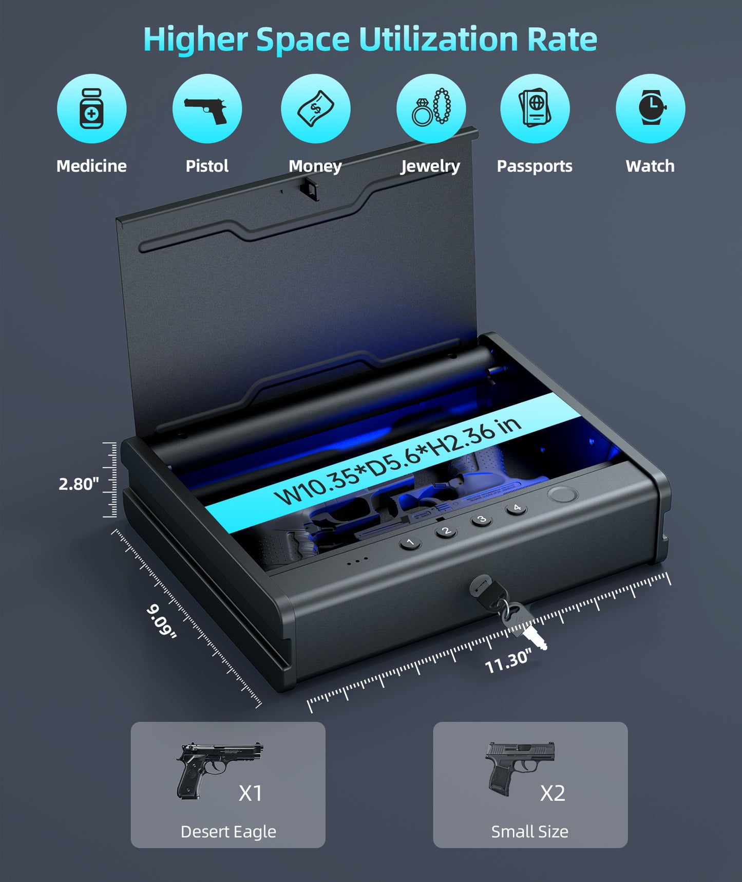 PINEWORLD Biometric Gun Safe K1 For Handgun, Pistols Safe With Fingerprint, 3 Ways Quick Access Gun Lock Box for Firearm