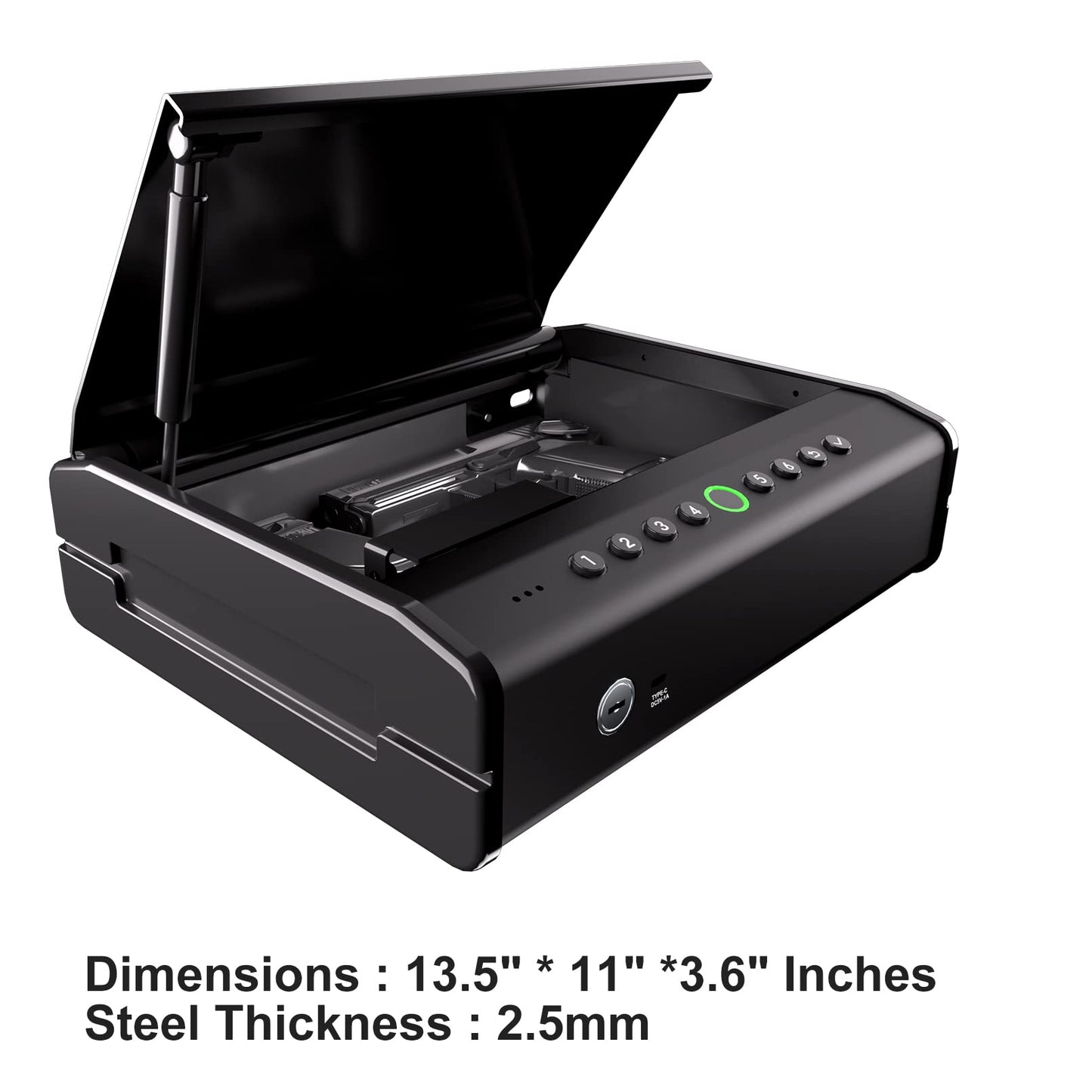 PINEWORLD Biometric Gun Safe K6, Pistols Safe For Handguns, 3 Ways Quick Access Heavy Duty Gun Box With Fingerprint/Keys/Passcode For 2 Pistols, Gun Lock Box For Nightstand, Car, Home