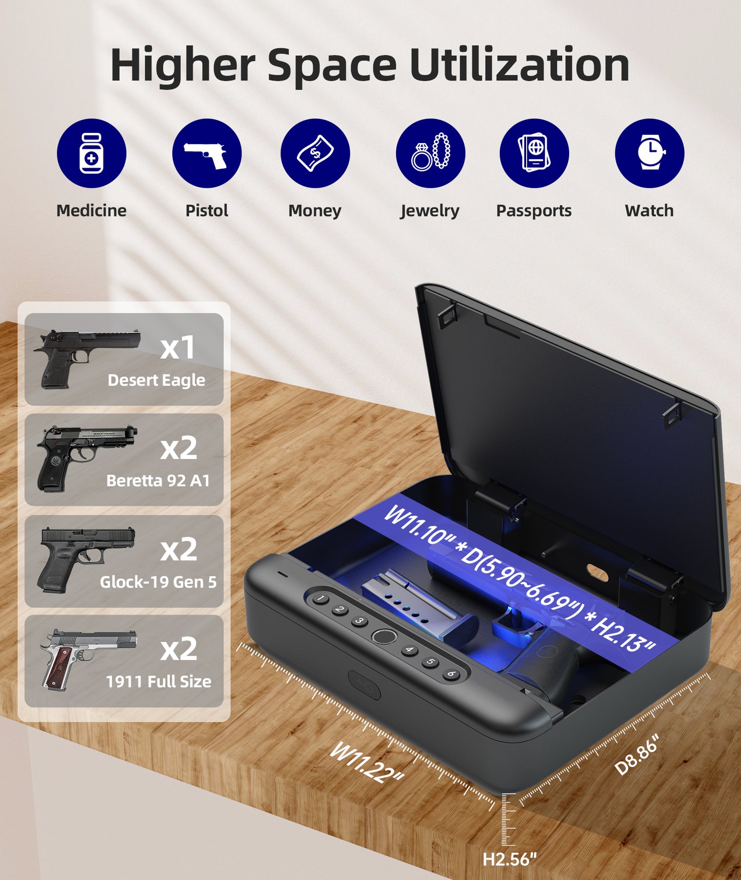 PINEWORLD K3 WiFi Biometric Gun Safe for Pistols with APP/Fingerprint/Keys/Passcode, 4 Ways Quick Access Pistols Safe Gun Lock Box for Firearm