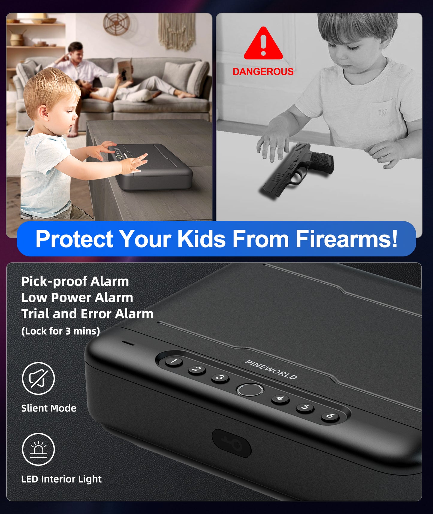 PINEWORLD K3 WiFi Biometric Gun Safe for Pistols with APP/Fingerprint/Keys/Passcode, 4 Ways Quick Access Pistols Safe Gun Lock Box for Firearm