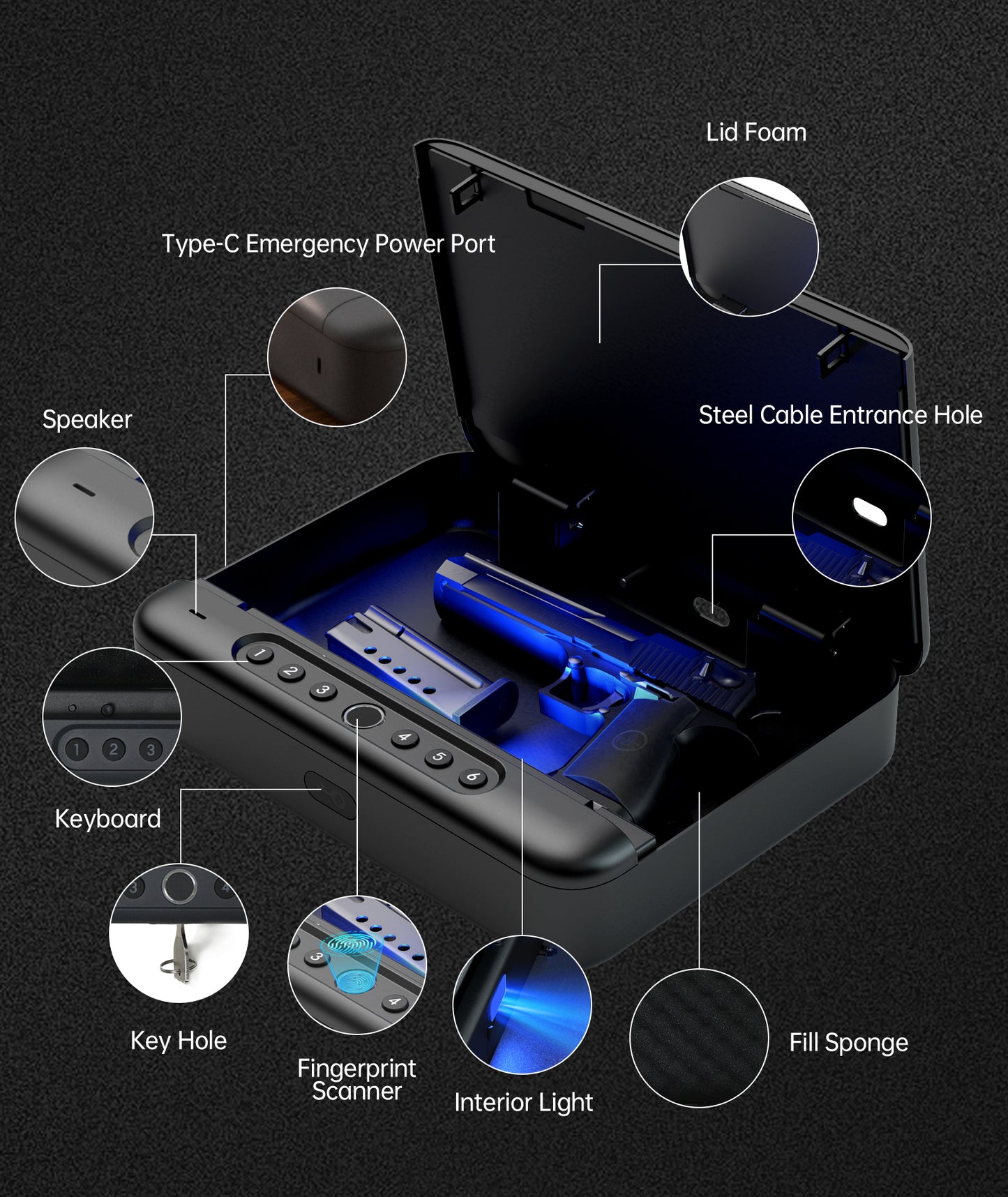 PINEWORLD K3 WiFi Biometric Gun Safe for Pistols with APP/Fingerprint/Keys/Passcode, 4 Ways Quick Access Pistols Safe Gun Lock Box for Firearm