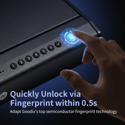 PINEWORLD K5 Biometric Gun Safe for Pistols, 4-Ways Quick Access Handgun Safe with Fingerprint